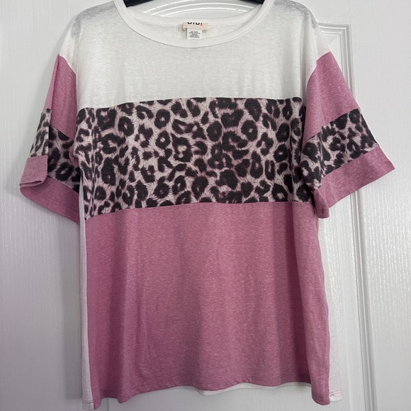 BIBI Pullover Top Mauve Cream Leopard Print Medium - Picture 1 of 3